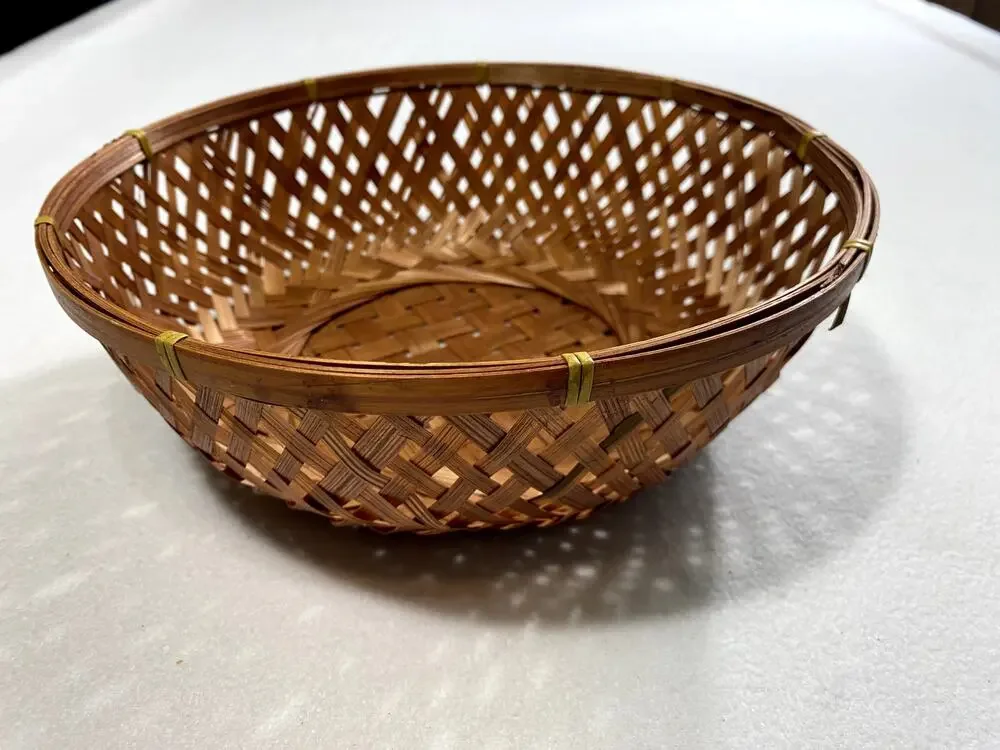Vintage Handwoven Bamboo Basket Bowl Boho Decor 10